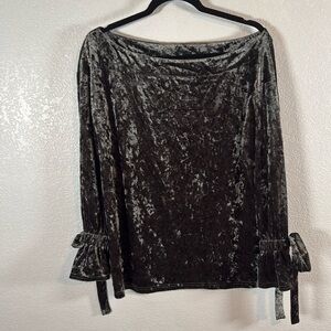 Lumiere Gunmetal Gray Crushed Velvet Wide Neck Tie Sleeves Top Size Medium NWT
